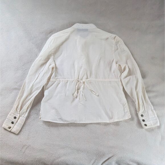 Vintage Lace Button Up Blouse Women's Petite Large Cream Tied Fitted Bohemian - Picture 3 of 8